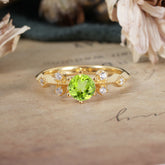 Round Cut Peridot Engagement Ring Unique Distance Band Ring